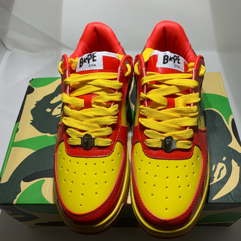 Bape STA Men's Red and Yellow Sneakers